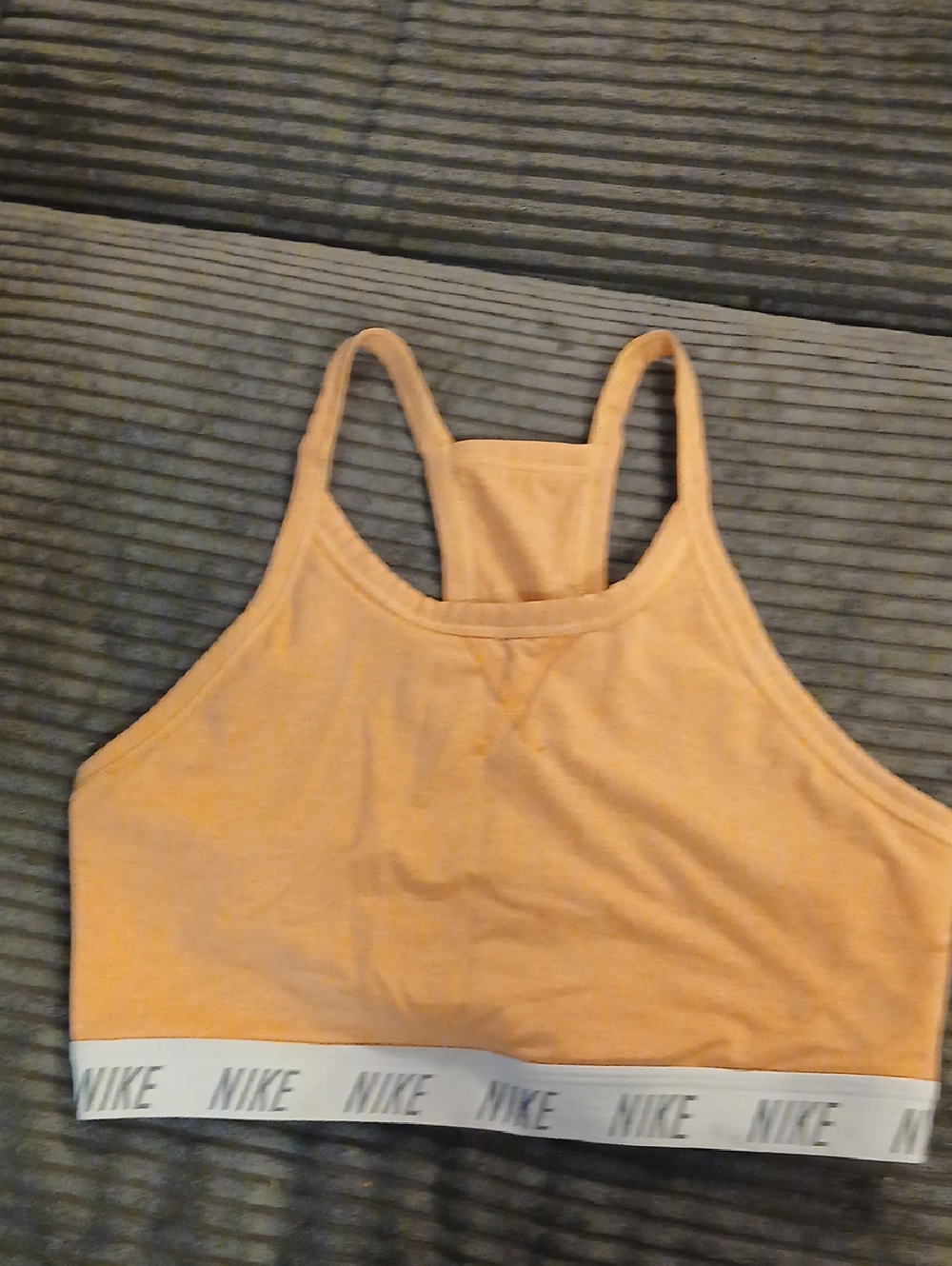 Nike Neon Orange Classic Racerback Sports Bra with White Logo Band